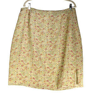 Merona Floral Paisley Skirt Women Size 18W 100% Silk Lined Yellow Multi Boho